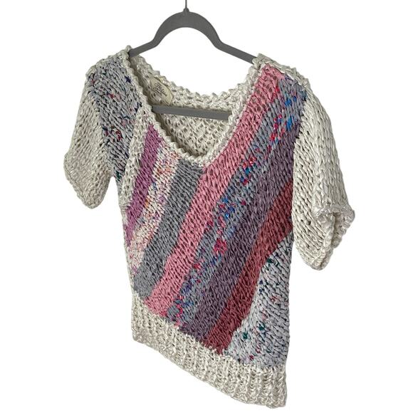 The Added Touch Striped Woven Cropped Sweater Short Sleeve Shirt Y2K Size Small - Picture 2 of 6